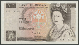Bank of England, D.H.F. Somerset, 10 pounds, (1980), series X29, EPM B346, AUNC