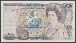 Bank of England, J.B. Page, 20 pounds, (1970), 1st series A10 (EPM B328). AUNC