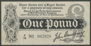 Treasury, John Bradbury, 1 pound, (1914), J/18 062828, EPM T3-3. Near EF.