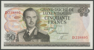 Luxembourg, Grand Duché, 50 francs, 25 August 1972, #D238895 (Pick 55b). UNC