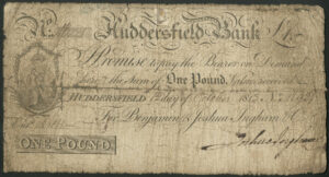 Huddersfield Commercial Bank (Benjamin & Joshua Ingham & Co.), 1 pound, 181[3]. VG, split and repaired