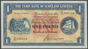 Scotland, Union Bank of Scotland Ltd., 1 pound, 1st March 1949 (BNYB SC904a), AUNC - Image 1