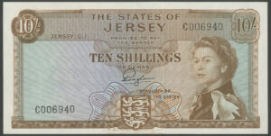 Jersey, States of Jersey, 10 shillings, 1963, series C, BNYB JE10, UNC