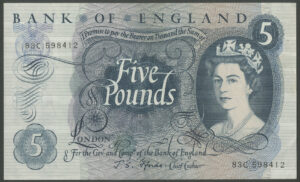 Bank of England, J.S. Fforde, 5 pounds, (1967), series 83C (EPM B314), VF-EF