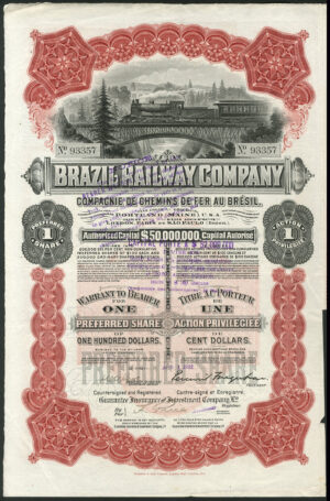 Brazil Railway Co., 1 preference share, 1912, capital $50 million