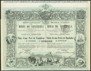 Venezuela: Société d'Exploration des Mines du Venezuela, founders share, 1888
