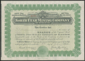U.S.A.: North Utah Mining Company of Bingham, $5 shares, 1910