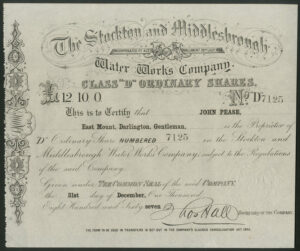 Stockton and Middlesbrough Water Works Company, Class 'D' Ordinary share, 1871