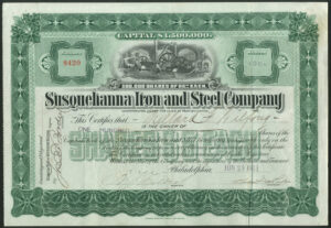 U.S.A.: Susquehanna Iron and Steel Company, $5 shares, [1903], #8420