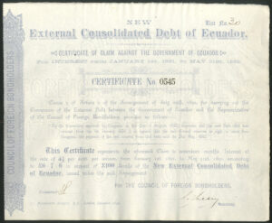 Ecuador: New External Consolidated Debt, Council of Foreign Bondholders certificate