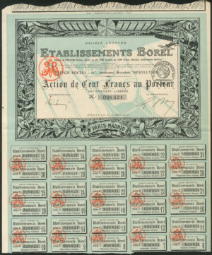 Société Anonyme de Etablissements Borel, 100 franc share, 1918