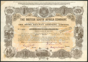 Mozambique/Rhodesia: Beira Railway Co. Ltd., 20 shares, 1930's, issued by The British South Africa Company