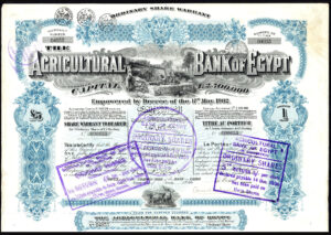 EGYPT: Agricultural Bank of Egypt, bearer share of £5, 1903, capital £2,500,000