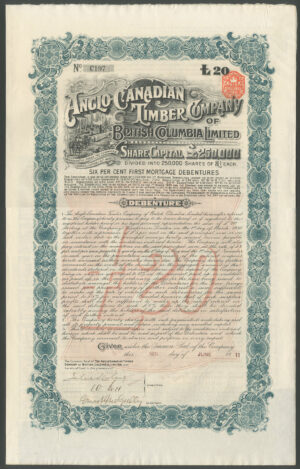 Canada: Anglo-Canadian Timber Company of British Columbia Limited, £20 debenture, 1911