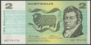 Australia, Reserve Bank, 2 dollars, Knight/Wheeler, (1976), Centre thread (Pick 43b2), UNC