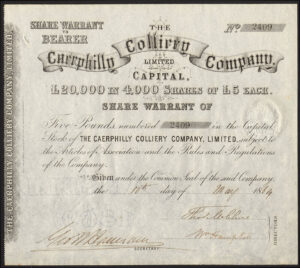 Caerphilly Colliery Company Limited, £5 share, 1869
