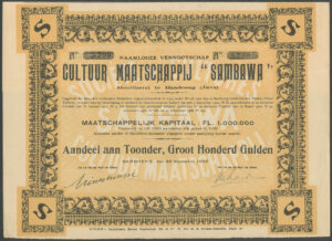 Netherlands Indies: Cultuur Maatschappij "Sambawa", 100 gulden share, Bandoeng 1928