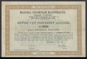 Netherlands Indies: Madoera Stoomtram Maatschappij, preference share, Amsterdam 1904