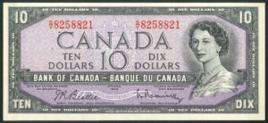 Canada, Bank of Canada, 10 dollars, 1954, 'modified hair', Beattie/Rasminsky sig. (Pick 79b), UNC