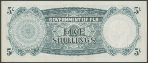 Fiji, Government, 5 shillings, 28th April 1961 (Pick 51b), GEF - Image 2