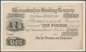 Gloucestershire Banking Company, Stow and Moreton, proof £10, 185-, on card