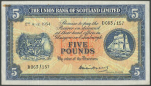 Scotland, Union Bank of Scotland Ltd., £5, 2-4-1954 (Pick S817b), NVF