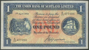 Scotland, Union Bank of Scotland Ltd., 1 pound, 7th April 1952 (BYB SC904a), GVF