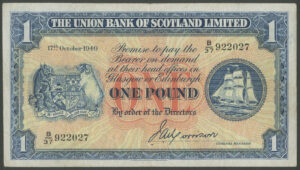 Scotland, Union Bank of Scotland Ltd., 1 pound, 17th October 1949 (BYB SC904a), VF