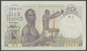 French West Africa, Banque de L'Afrique Occidentale, 10 francs, 18-1-1946 (Pick 37), EF