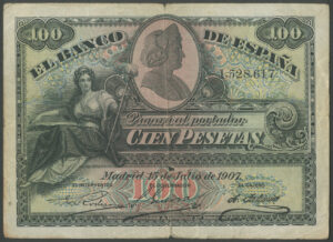 Spain, Banco de España, 100 pesetas, 15 July 1907 (Pick 64a), Fine