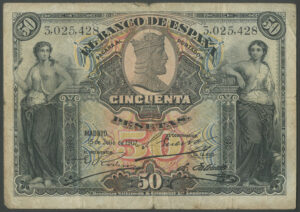 Spain, Banco de España, 50 pesetas, 15 July 1907 (Pick 63a), Fine