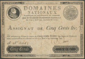 France, Assignat, 1790 issue, 500 livres (Pick A40), GVF toned