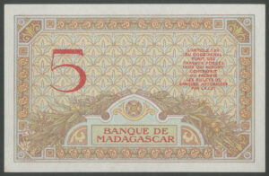 Madagascar, Banque de Madagascar, 5 francs, (1937-47), sig. 2 (Pick 35), UNC - Image 2