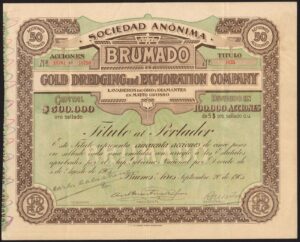 Argentina, Brumado Gold Dredging & Exploration Co., 50 shares of $1, 1905