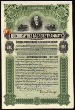 Argentina, Buenos Ayres Lacroze Tramways Co., consolidated mortgage debenture, 1913