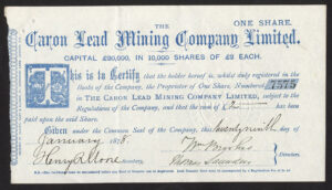Caron Lead Mining Co. Ltd., £2 share, 1878