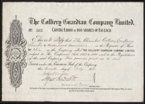 Colliery Guardian Co. Ltd., £10 shares, 1891
