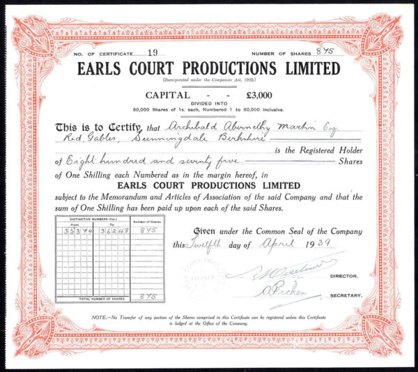 Earls-Court-Productions-Ltd-1s-shares-1939-380909887890