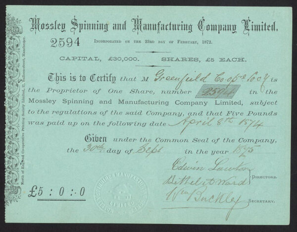 Mossley-Spinning-Manufacturing-Co-Ltd-5-share-1875-381866755880