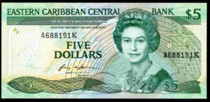 St Kitts. Five Dollars, A688191K, (1986-88), Uncirculated.