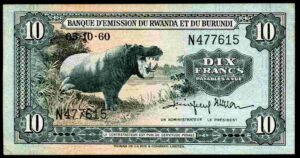 Rwanda-Burundi. Ten Francs, N477615, 15-10-60, Very Fine- Extremely Fine.