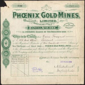 Australia: Phoenix Gold Mines Ltd., 10/- shares, 1899, #3150 - Image 1