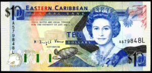 St Lucia. Ten Dollars,  A579848L,  (1993),  Uncirculated.