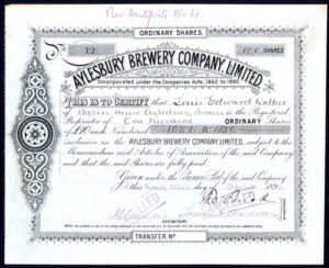 Aylesbury Brewery Co., £10 shares, 1896