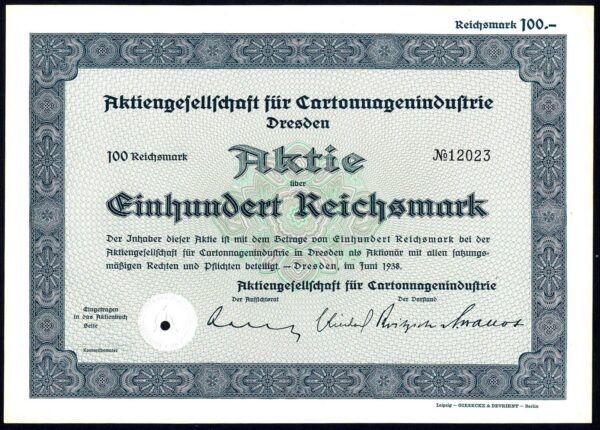 Germany-AG-fur-Cartonnagenindustrie-Dresden-100RM-share-1938-381513283343