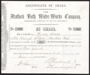 Matlock Bath Water-Works Co., £5 share, 1864