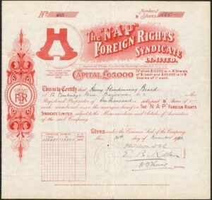 N.A.P Foreign Rights Syndicate Ltd., 1/-  B shares,1922