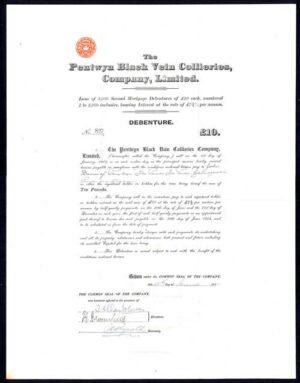 Pentwyn Black Vein Collieries Co. Ltd., £10  7½% Second Mortgage Debenture, 1914