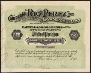Argentina: Cia. 'Rio Perez' de Lavaderos de Oro, 250 pesos, 1907