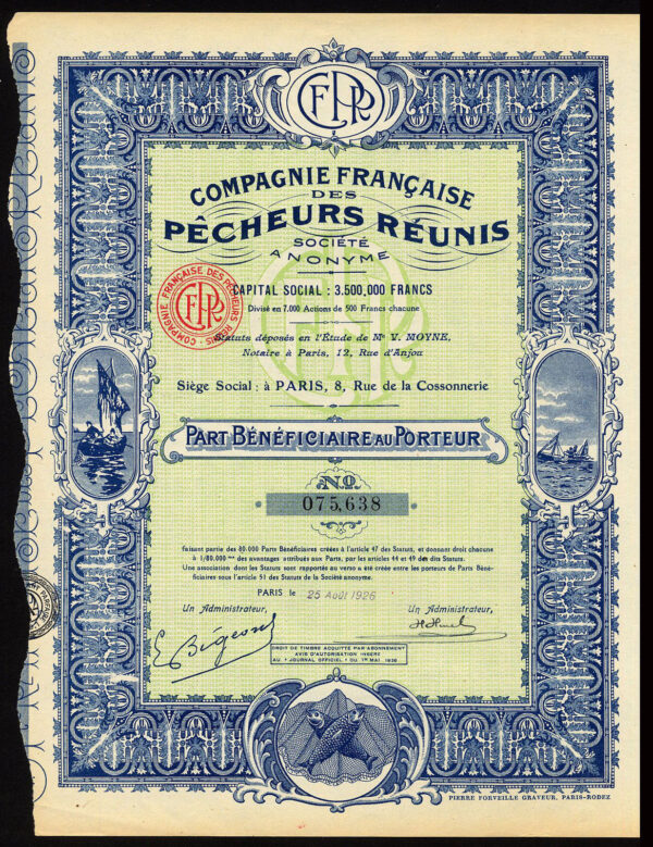 Cie-Francaise-des-Pecheurs-Reunis-pref-share-1926-with-coupons-171988938474